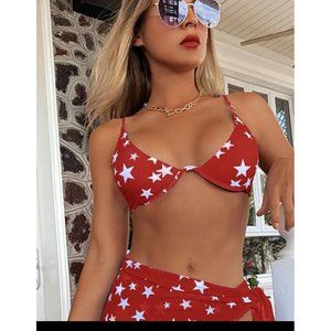 Shein red & white star print underwire bikini top- size Medium